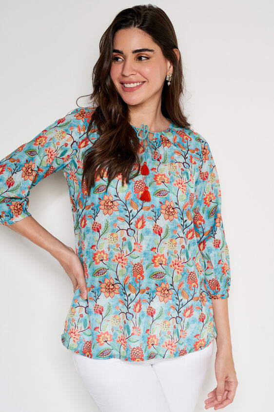 Teal Floral Flared Top, Teal, image 2